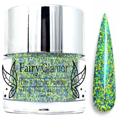 FAIRY GLAMOR Green Glitter Dip & Acrylic Nail Powder - Interstellar Radiation - 1 oz