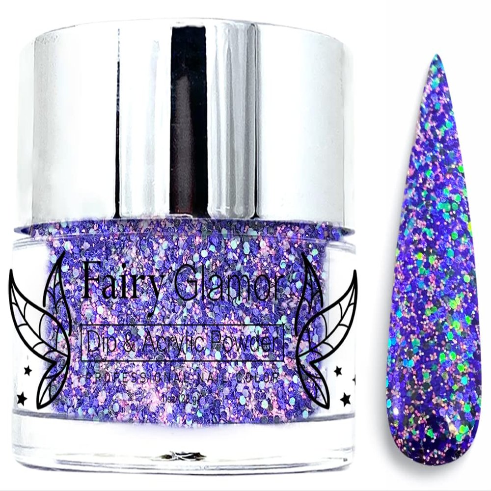 FAIRY GLAMOR Blue Glitter Dip & Acrylic Nail Powder - The Milky Way - 1 oz