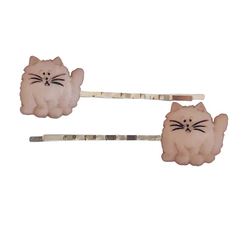 Cat Hair Pins and Bobby Pins for Women, Brown Kitty Barrette Hair Clips, Decorative Trendy Hair Accessories, 2 Pieces