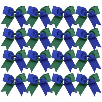Cheer Bows 6 Inch 2 Color Ponytail Holder Hair Tie 16 Pcs Cheerleader Bows Hair Tie (Royal Blue/Forest Green)