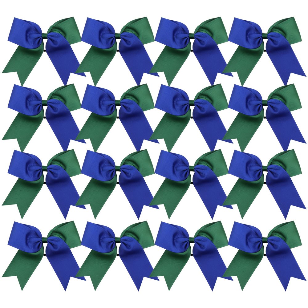 Cheer Bows 6 Inch 2 Color Ponytail Holder Hair Tie 16 Pcs Cheerleader Bows Hair Tie (Royal Blue/Forest Green)