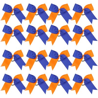 Cheer Bows 6 Inch 2 Color Ponytail Holder Hair Tie 16 Pcs Cheerleader Bows Hair Tie (Royal Blue/Orange)