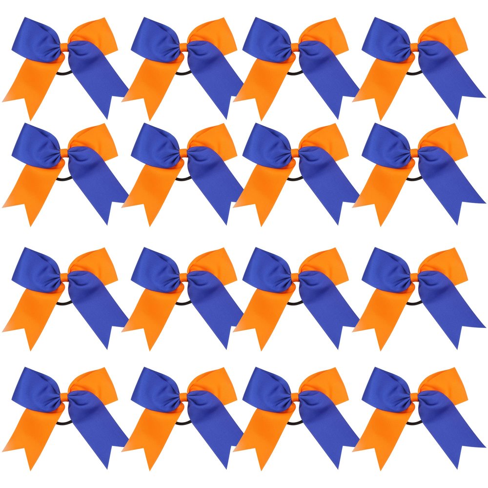 Cheer Bows 6 Inch 2 Color Ponytail Holder Hair Tie 16 Pcs Cheerleader Bows Hair Tie (Royal Blue/Orange)