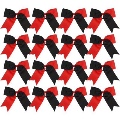 Cheer Bows 6 Inch 2 Color Ponytail Holder Hair Tie 16 Pcs Cheerleader Bows Hair Tie (Black/Red)