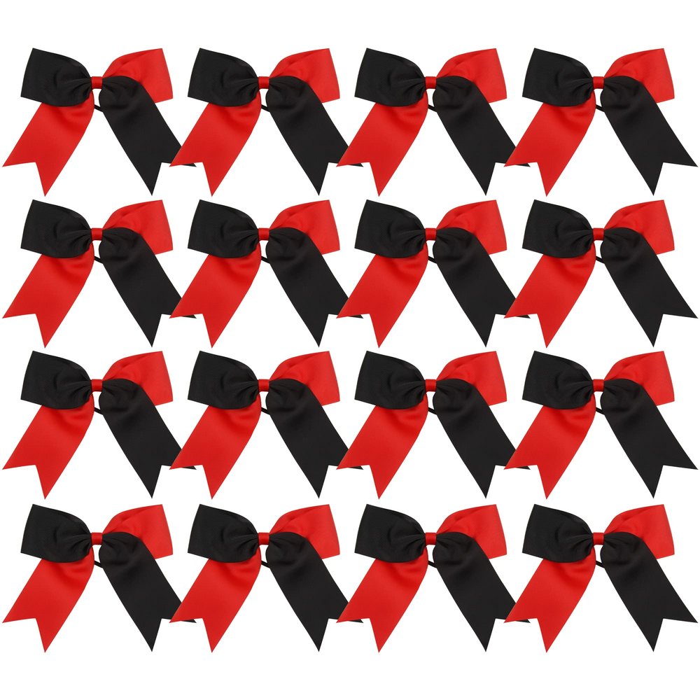Cheer Bows 6 Inch 2 Color Ponytail Holder Hair Tie 16 Pcs Cheerleader Bows Hair Tie (Black/Red)
