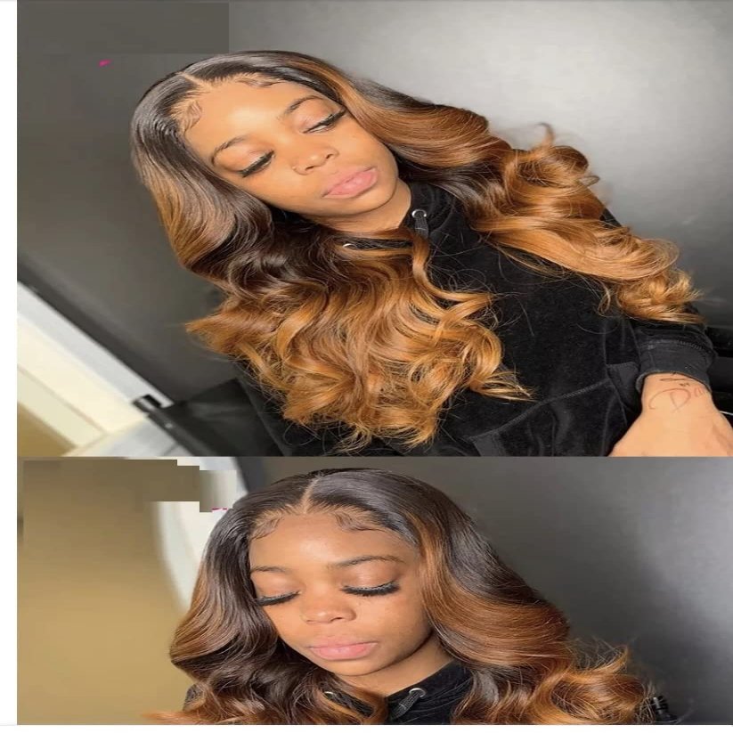 28 Inch 1B/30 Ombre Brazilian Virgin Human Hair Full Lace Frontal Wig 180 Density