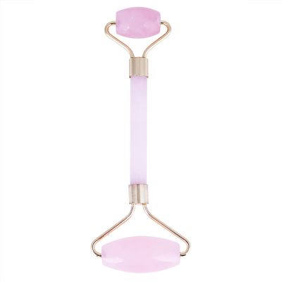 01 02 015 Massage Jade Stone Face Massage Roller, Crystal Roller Versatile Jade Roller Rose Quartz Roller, Rose Quartz Jade for Small Area Massage Slimming Face Beauty(Gold)