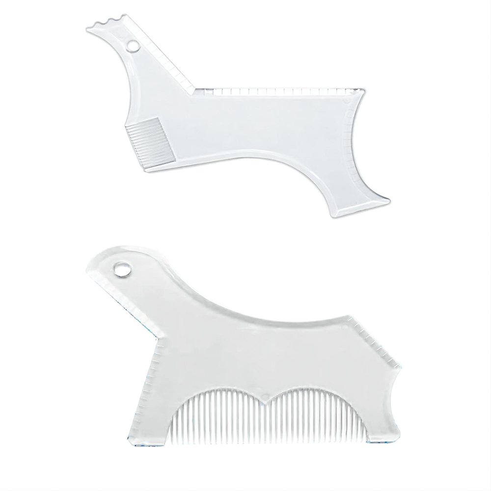 Men's Beard Shaping Tool With Inbuilt Comb Transparent Template Styling Comb Templates for Goatee Mustache Sideburns, Jaw Cheek/Neck Line, Symmetric/Curve/Step Cut (Clear-2pcs)