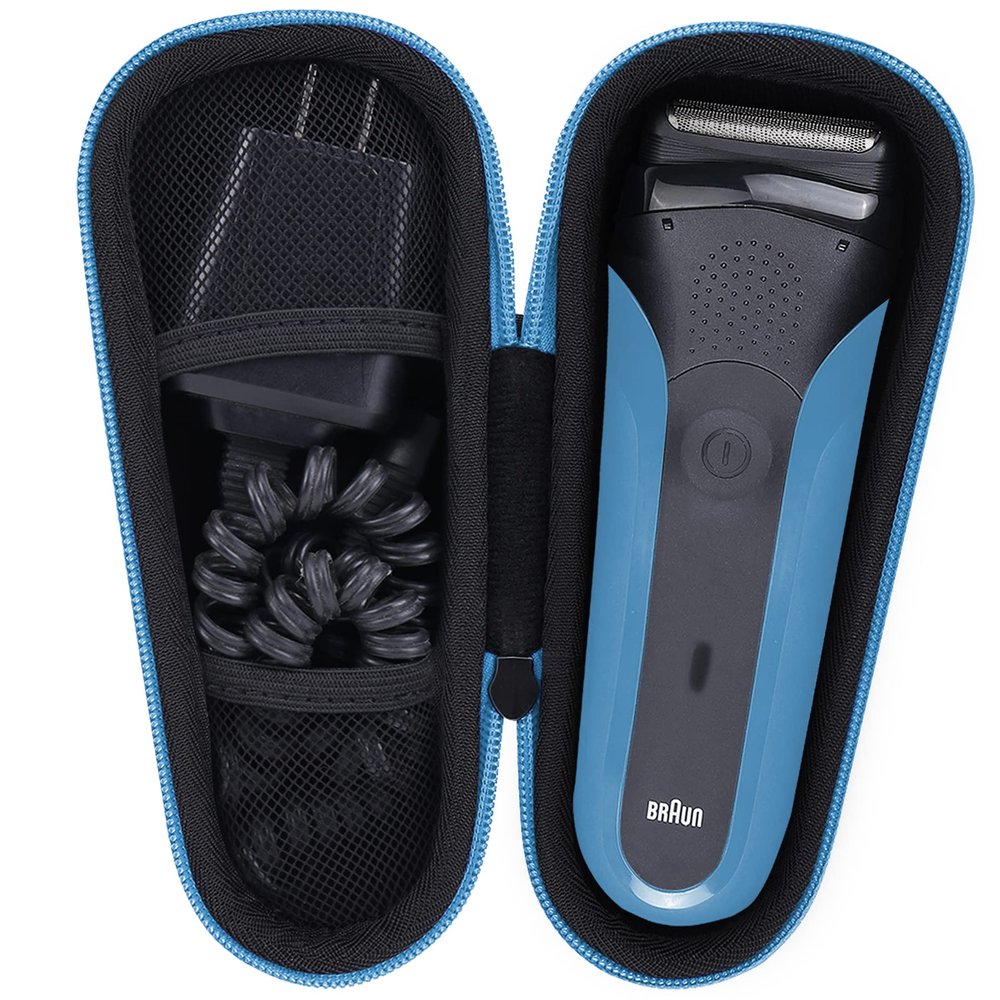 khanka Hard Travel Case Replacement for Braun Series 3/5 5018s 3010 340S-4 3050 390CC-4 380S-4 3040 Electric Foil Shaver Men's Razor, Case Only (Black&Blue)