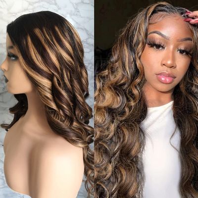 10A Ombre Highlight Piano Colored U Part Wigs Virgin Brazilian Human Hair Body Wave 2x4 inch U Shape Wigs Remy Hair Non Lace Wigs With Straps Combs Clip in Half Wig for Black Women 180% Density Colored 1BT1B 4/27 (8 inch,2X4 U Part Wig )