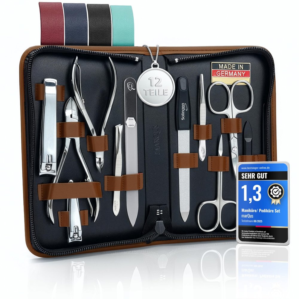 Manicure Set Women and Men  12-Piece Professional Grooming Kit with Premium Tools, Genuine Leather Case, and exclusive Glass Nail File for Hand & Foot Care, German Quality