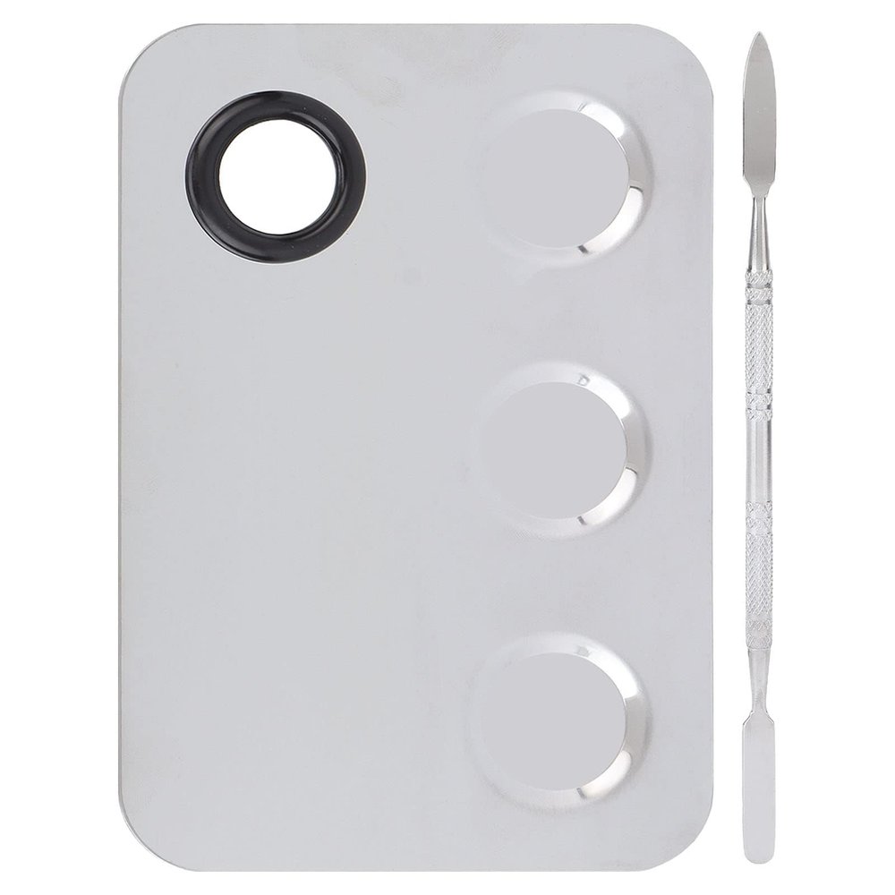 Makeup Mixing Palettes, Stainless Steel Cosmetic Mixing Palettes Color Blending Plate with Double-Headed Scraper for Makeup Artist