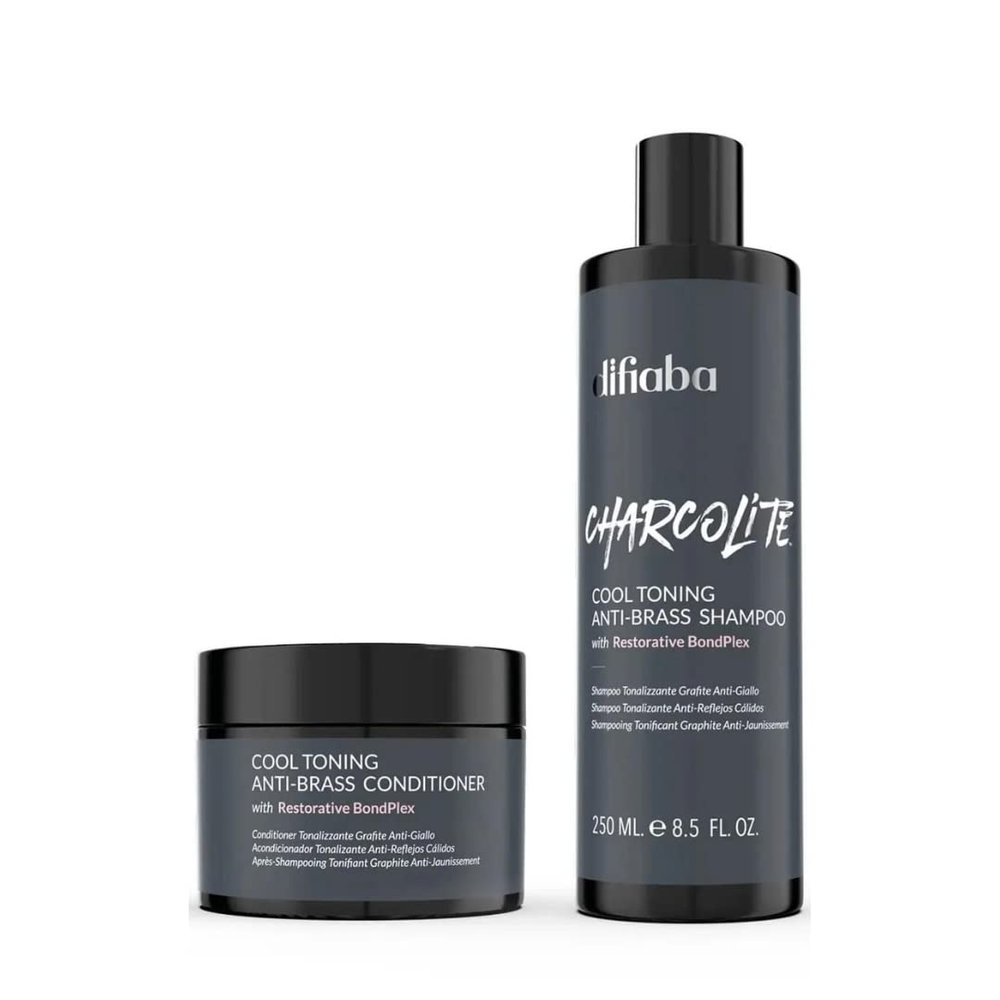 Charcolite Cool Toning Anti-Brass Shampoo & Conditioner Duo with Activated Charcoal & Restorative BondPlex | Neutralizes Brassy Tones & Strengthens Hair Set of 2 (8.5 oz Each)