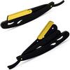 Lodhry Professional Straight Edge Shaving Razor Barber Razors For Men + Single Blades, Men's Manual Shaver Salon Quality Cut Throat Shavette Navajas Para Barbero Matte Black, 11Pcs (Gold Plated Clip) view 2
