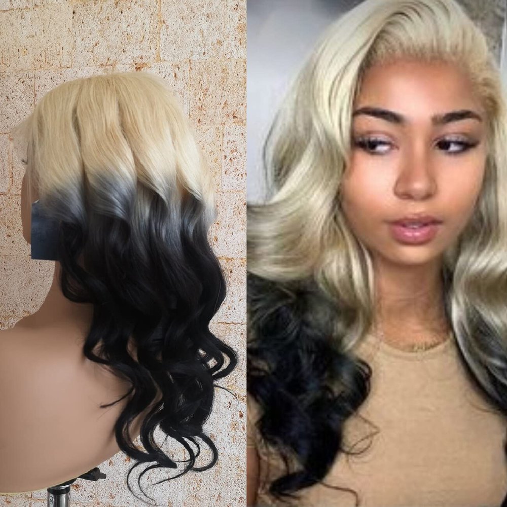 13x6 Lace Front Wigs Brazilian Human Hair Blonde Ombre Black 613T1B 2 Tone Body Wave Glueless Lace Free Part Wig for Black Women Pre Plucked Bleached Knots Unprocessed Virgin Hair (16",13x6 )