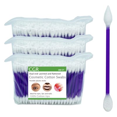 900pcs CGR Precision Cotton Swabs with Pointed and Flattened Tip Cosmetic Makeup Applicator(3x300pcs in bags)