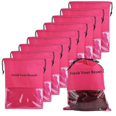 10 Pieces Wig Bags Hair Extension Storage Holder with Drawstring Hairpieces Ponytail Carrier Case Portable Dust Covers Large Size for Bundles, Wigs Tool, Gift and Travel (Large,Rose red)