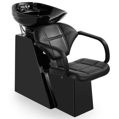 Artist hand Shampoo Bowl Backwash Barber Chair Adjustable Ceramic Bowl Sink W/Rubber Headrest for Salon Beauty Spa Equipment (Black)