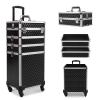 4 in 1 Makeup Case Aluminum Cosmetic Case Rolling Train Case Professional Makeup Train Case Large Capacity Trolley Makeup Travel Case Beauty Storage with Folding Trays and Large Compartments view 1
