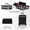 4 in 1 Makeup Case Aluminum Cosmetic Case Rolling Train Case Professional Makeup Train Case Large Capacity Trolley Makeup Travel Case Beauty Storage with Folding Trays and Large Compartments view 3