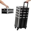4 in 1 Makeup Case Aluminum Cosmetic Case Rolling Train Case Professional Makeup Train Case Large Capacity Trolley Makeup Travel Case Beauty Storage with Folding Trays and Large Compartments view 4