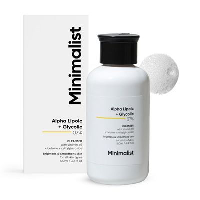Minimalist 7% ALA & AHA Face Wash for Brightening, Exfoliating, Glow & Even Tone | With Vitamin B5 For Hydration & Glycolic Acid For Exfoliation | 3.4 Fl Oz / 100 ml