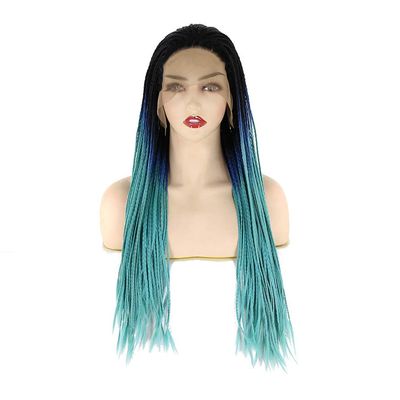 YTOOZ Synthetic Front Wigs Black Ombre Blue Micro Woven Synthetic Front Wig for Black Women's Glue Free Heat Resistant Fiber Artificial Hair,24 inches