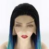 YTOOZ Synthetic Front Wigs Black Ombre Blue Micro Woven Synthetic Front Wig for Black Women's Glue Free Heat Resistant Fiber Artificial Hair,24 inches view 4