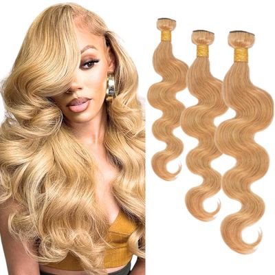 #27 Honey Blonde Human Hair Bundle Body Wave 15A Grade, 100% Unprocessed Brazilian Virgin Human Hair, Soft Double Weft Hair Extensions for Black Women, No Shedding 27 16,18,20inch