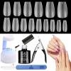 Beetles Gel Polish Nail Extension Kit,240 Pcs Pre Shaped Short Coffin Nail Tips Full Matte Gelly Tips&5 in 1 Nail Glue Base Coat Innovative Uv Led Lamp for DIY Easy Home Manicure Gift view 1