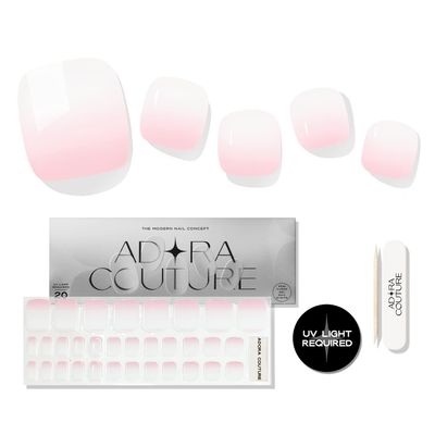 Adora Couture Semi Cured Gel Nail Strips - 32 pcs Gel Pedicure Stickers, Easy to Apply & Remove Toenail Stickers, Salon Quality at Home & Long Lasting - UV Nail Lamp Required - Pink White P