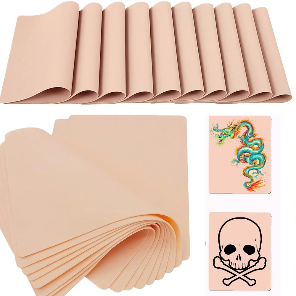 10pcs Tattoo Fake Skin Upgraded (1.3mm Thick) Premium Practice Skin, Thicker & More Realistic Than 1.0mm, Double-Sided for Tattoo/Microblading, Beginner to Pro,Tattooing Supplies