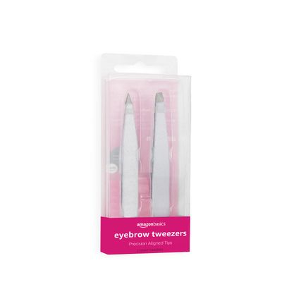 Amazon Basics Eyebrow Tweezers - Stainless Steel, 2 Pack
