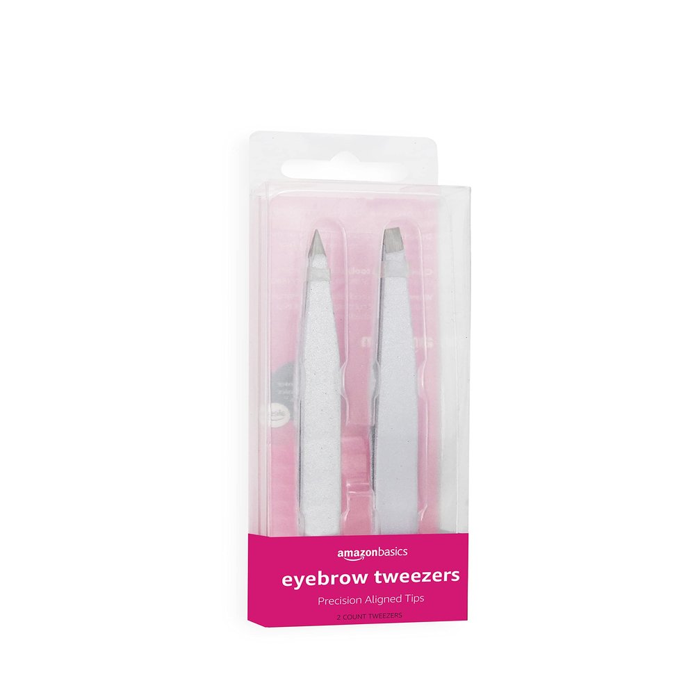 Amazon Basics Eyebrow Tweezers - Stainless Steel, 2 Pack