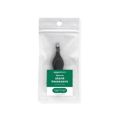 Amazon Basics Slant Tweezers, Deluxe Soft Cushion Touch, Black