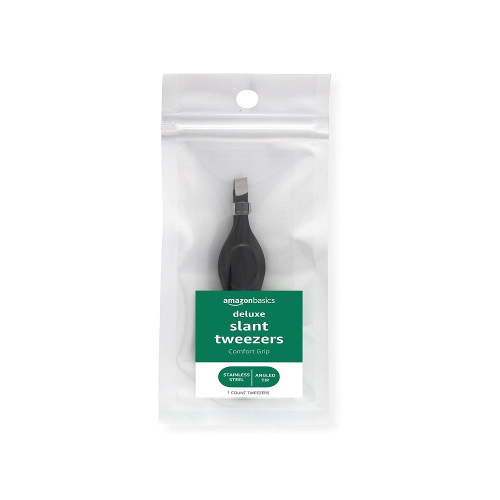 Amazon Basics Slant Tweezers, Deluxe Soft Cushion Touch, Black