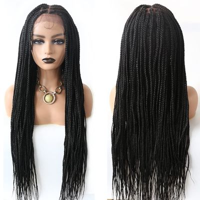13" x6 1/2" Swiss Lace Front Twist Braids Cornrow Double Dutch Wigs with Baby Hair Natural Looking Premium Quality Synthetic Lightweight Box Braided Wig for Black Women LL603836C-34inch, #1B Black