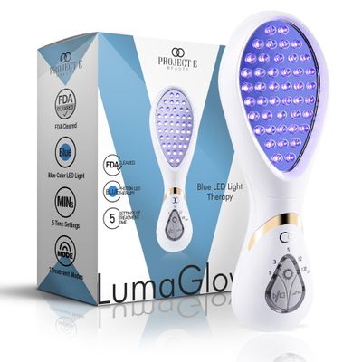 LumaGlow Blue LED Light Therapy by Project E Beauty | Anti Acne | Pimple & Blemish Solution | Skincare Routine for Oily Skin | Handheld Device for Spa & Home Use (Blue Light)