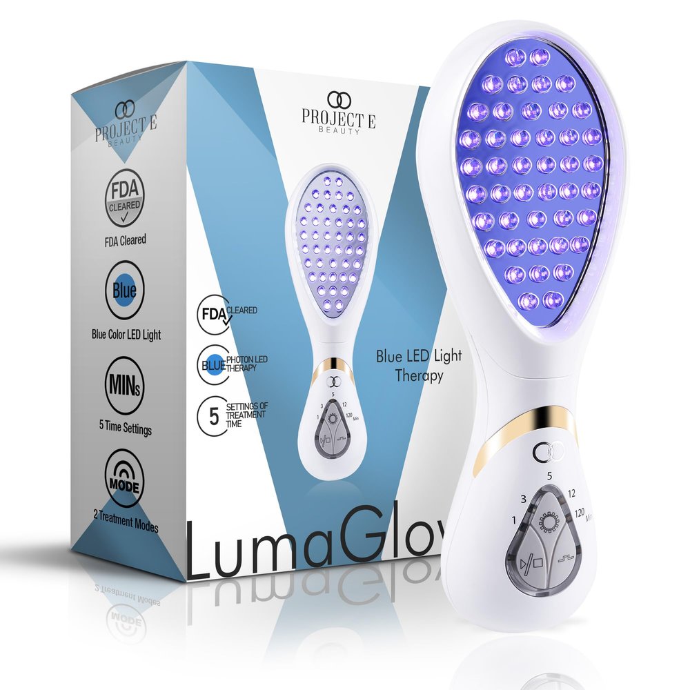 LumaGlow Blue LED Light Therapy by Project E Beauty | Anti Acne | Pimple & Blemish Solution | Skincare Routine for Oily Skin | Handheld Device for Spa & Home Use (Blue Light)
