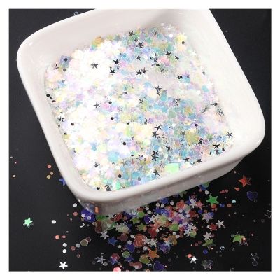 HANRUO 10g AB Glitter Nail Flakes Sequins Mixed Star Heart Flowers Shape Paillette Nail Art Polish Holographic Decor Tips (Color : TR01 Ice Mint)
