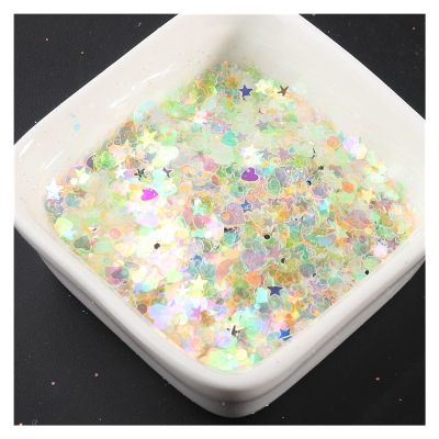 HANRUO 10g AB Glitter Nail Flakes Sequins Mixed Star Heart Flowers Shape Paillette Nail Art Polish Holographic Decor Tips (Color : TR21 Green Orange)