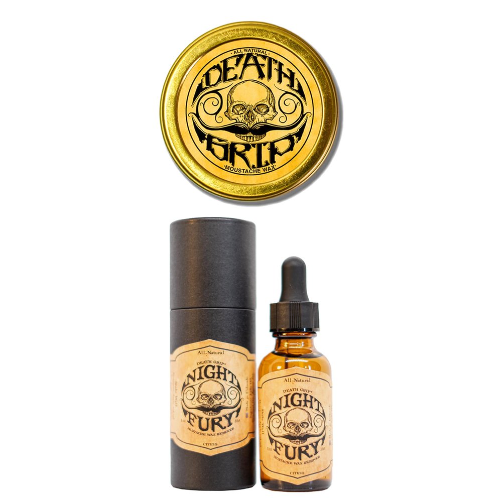 THE VINTAGE GROOMING CO. Death Grip Extra Strong Mustache Wax and Night Fury Mustache Wax Remover Oil Set