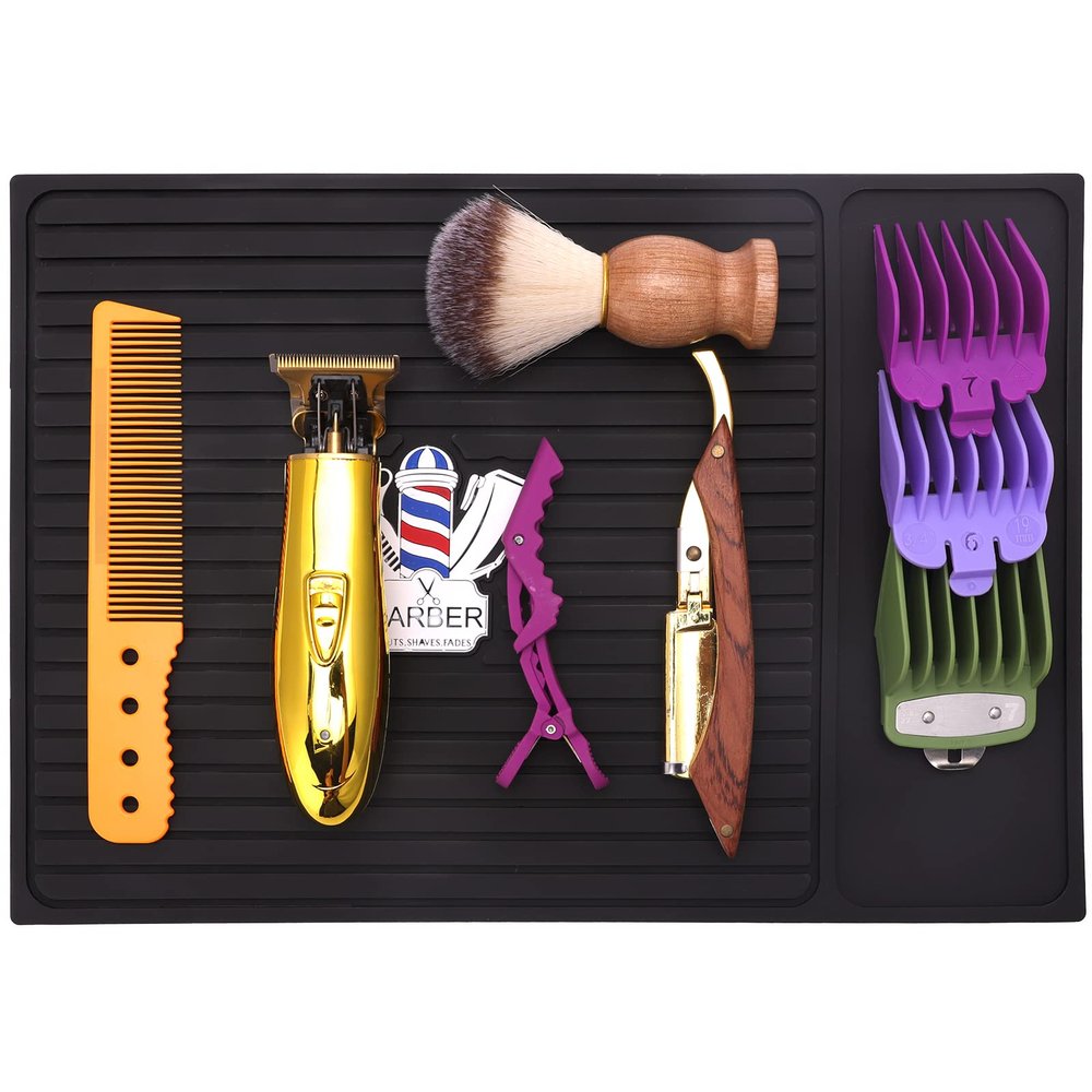 CestoMen Barber Organizer Mat, Salon Barbershop Work Station Pads Clipper Counter Mat, Barber Organizer Mat,Salon Barber Shop Work Table Mat