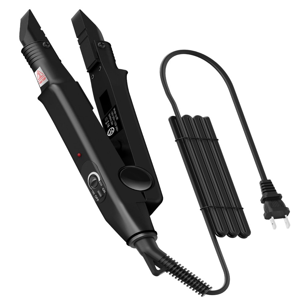 TopWigy Professional Hair Extensions Tool Hair Connector Fusion Heat Iron Connector Wand Temperature Adjustable Melting Tool with US Plug (Black B-tip)