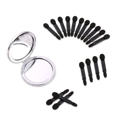 Deksias 2X Times Mirror in Pocket Magnify Round 2 Side Make up Compact Pu Folding Collapsible Mirrors with Extra 20PCS Eyeshadow Sponge Brush