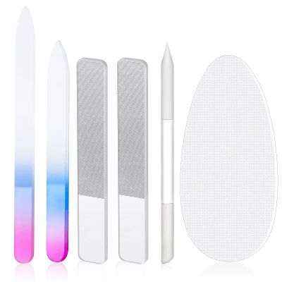 Zhehao 6 Pcs Glass Nail File and Nail Shiner Set Manicure Pedicure Glass File Buffer Cuticle Trimmer Nano Finger Nano Foot Scrubber Callus Remover Foot Care Pedicure Fingernails Toenail (Blue Purple)