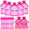Boao 100 Pcs Eyelash Aftercare Bags 4 x 6 Inches Eye Lash Print Aftercare Makeup Bags Drawstring Cosmetic Bags Organza Beauty Bags for Women Makeup Jewelry Supplies (Pink) view 1