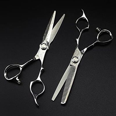 Hair Cutting Scissors, 6INCH Damascus hair scissors haircut scissor thinning barber tool cutting shears hairdressingr scissors (Color : Set)