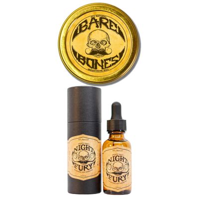 THE VINTAGE GROOMING CO. Bare Bones Medium Hold Mustache Wax and Night Fury Mustache Wax Remover Oil Set