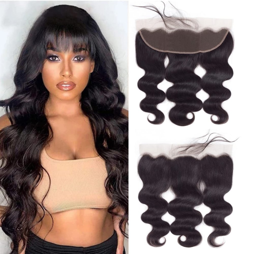 13x4" Ear to Ear Lace Frontal Body Wave Unprocessed 100% Brazilian Virgin Human Hair Wet and Wavy 13x4 Frontal Closure Pre Plucked with Baby Hair Natural Black (16inch, body wave frontal)